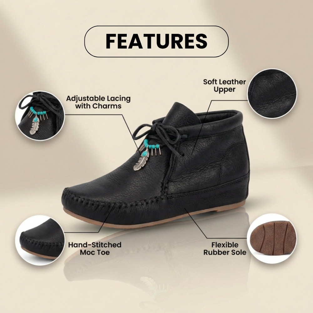 Orthopädische Leder-Mokassin-Stiefel - Feder-Charm Schnürer