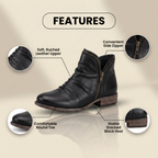 Orthopädische Leder-Stiefel mit Raffung - Seitenschluss niedriger Absatz