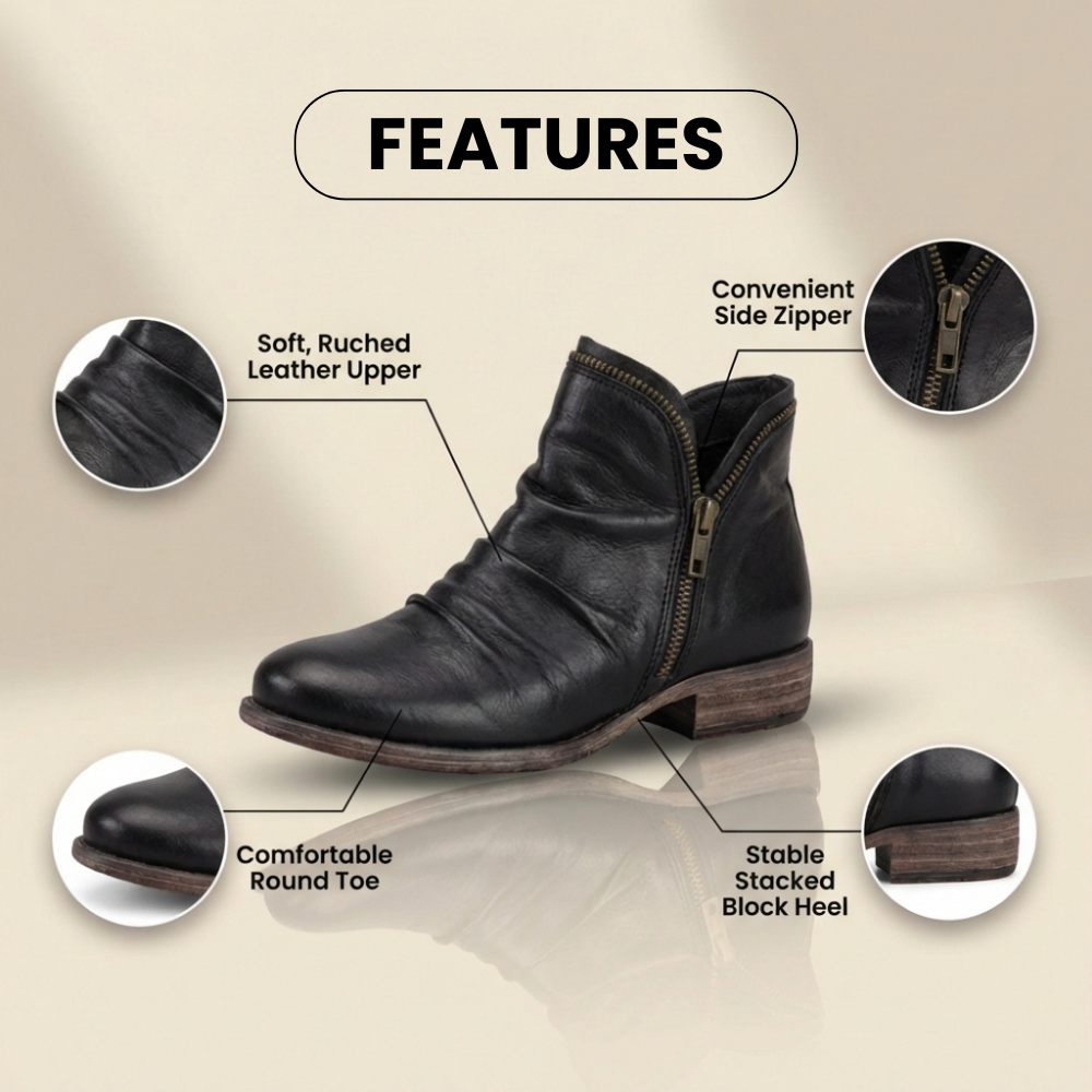 Orthopädische Leder-Stiefel mit Raffung - Seitenschluss niedriger Absatz