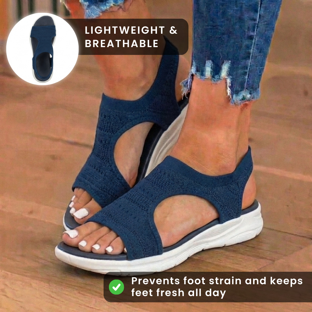 Orthopädische Strick-Sport-Sandalen - elastischer Knöchelriemen und Plateau-Keil