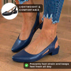 Orthopädische Leder-V-Ausschnitt-Blockabsatz-Pumps - Topstitch-Detail
