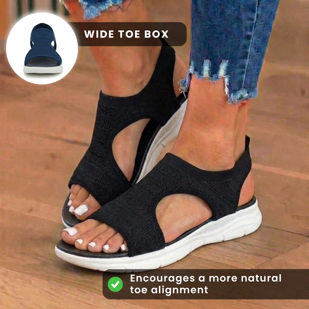Orthopädische Strick-Sport-Sandalen - elastischer Knöchelriemen und Plateau-Keil