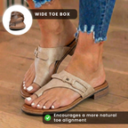 Orthopädische Leder-Zehenring-Sandalen - Schnallen-Akzent und Kork-Fußbett