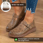 Orthopädische Leder-perforierte Mary-Janes - Blumiger Ausschnitt T-Träger