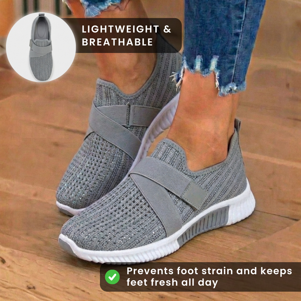 Orthopädische Strick-Slip-On-Sneaker - mit Strass besetzt und verstellbarer Riemen