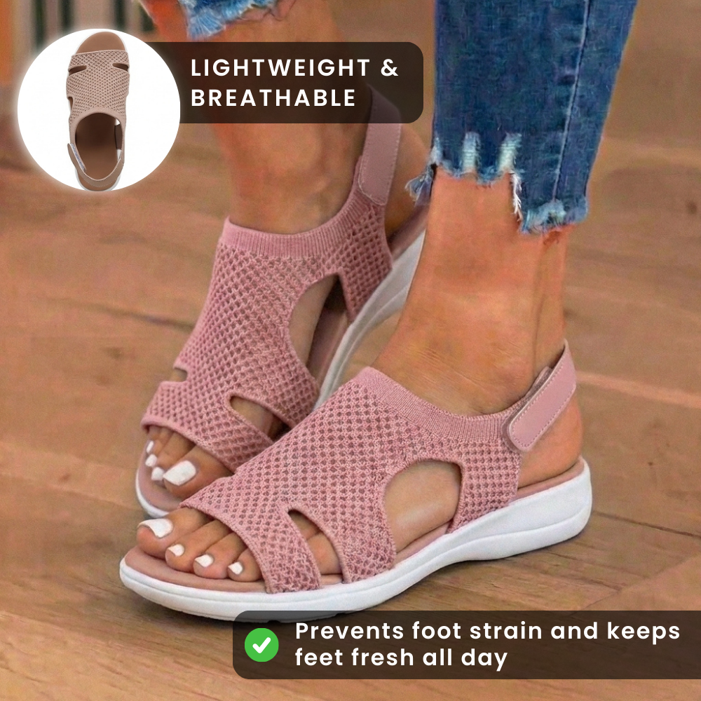 Orthopädische Strick-Plateau-Sandalen - ausgeschnittenes Design und Slingback-Riemen