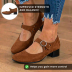 Orthopädische Wildleder-Mary-Jane-Blockabsätze - Ringschnalle & Ausschnitt-Detail