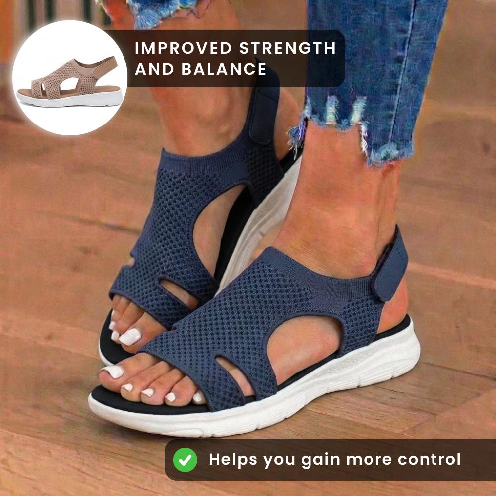 Orthopädische Strick-Plateau-Sandalen - ausgeschnittenes Design und Slingback-Riemen