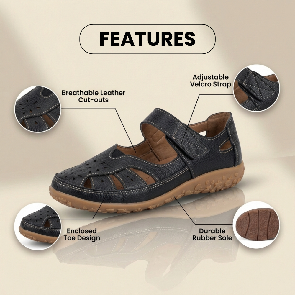 Orthopädische Leder-Mary-Jane-Sandalen - Perforiertes Design & rutschfeste Sohle