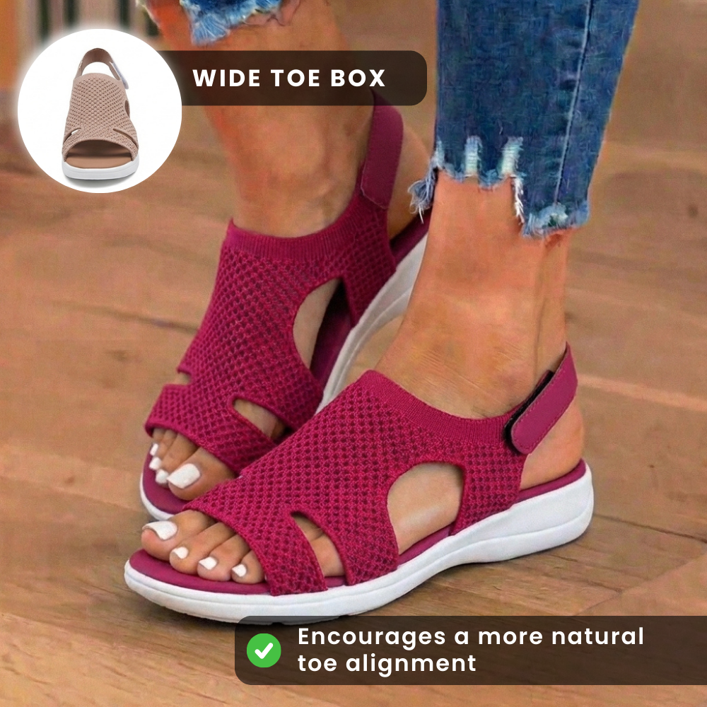 Orthopädische Strick-Plateau-Sandalen - ausgeschnittenes Design und Slingback-Riemen