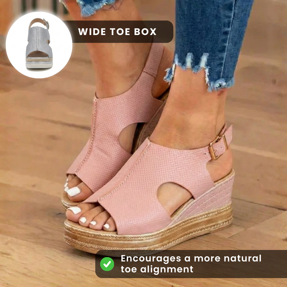 Orthopädische Plateau-Keilsandalen - Espadrille-Rand & Schnallenverschluss
