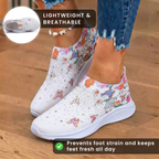 Orthopädische Strick-Slip-On-Sneaker - Schmetterings- und Blumendruck und Kristall-Verzierungen