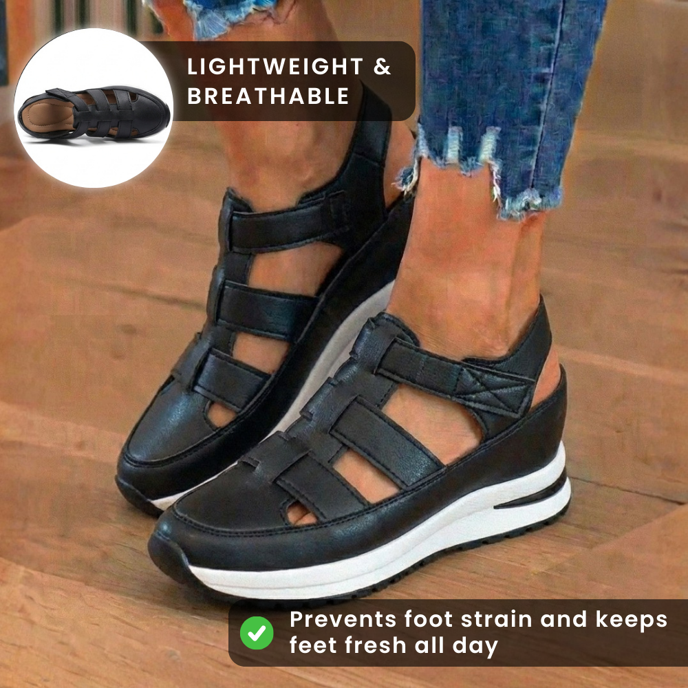 Orthopädische Leder-Plattform-Sneaker-Sandalen - Käfig-Ausschnitt-Design