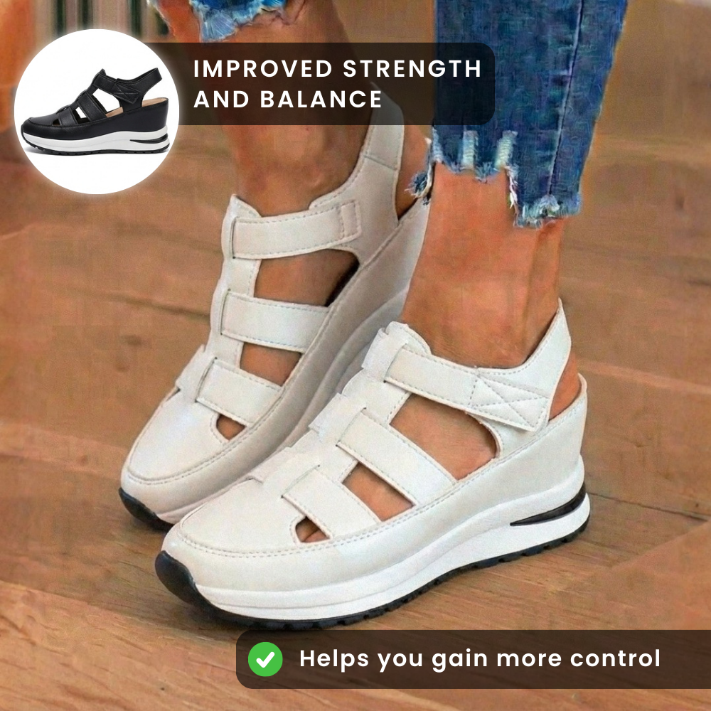 Orthopädische Leder-Plattform-Sneaker-Sandalen - Käfig-Ausschnitt-Design