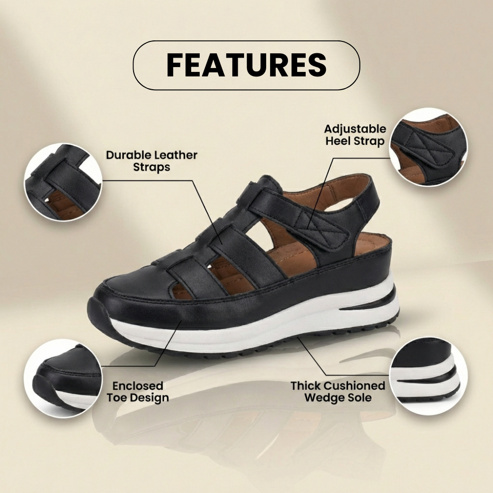 Orthopädische Leder-Plattform-Sneaker-Sandalen - Käfig-Ausschnitt-Design