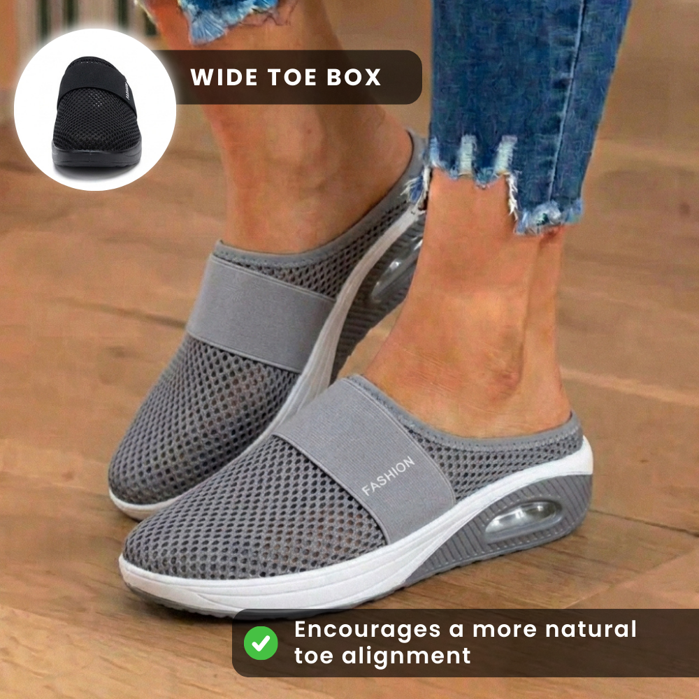 Orthopädische Mesh-Luftkissen-Slip-On-Mules - Atmungsaktive Rocker-Sohle