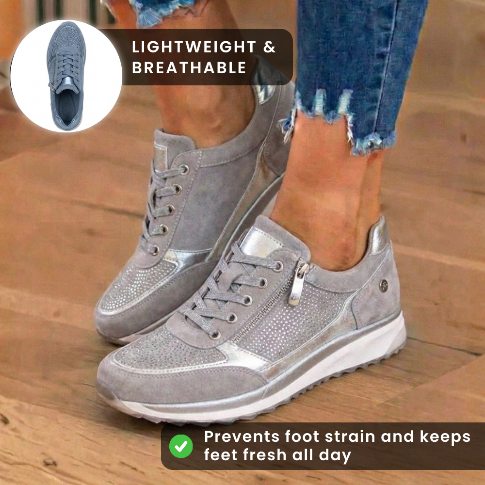 Orthopädische Wildleder-Keilabsatz-Sneaker - mit Strass besetztes Design und versteckter Höhenboost