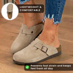 Orthopädische Wildleder-Korkfußbett-Clogs - Einzelne Schnalle Detail