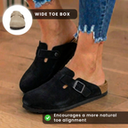 Orthopädische Wildleder-Korkfußbett-Clogs - Einzelne Schnalle Detail