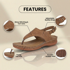 Orthopädische Leder-T-Riemen-Sandalen - Gestepptes Muster & Kontrastnaht