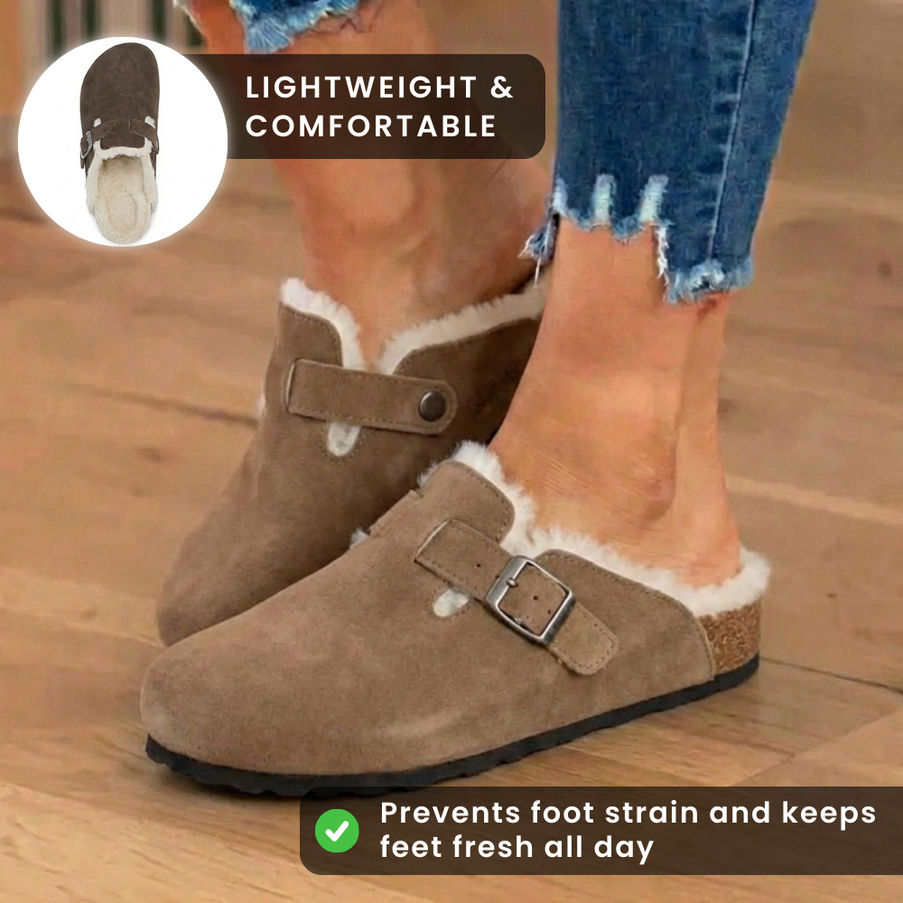 Orthopädische Wildleder-Sherpa-gefütterte Clogs - Schnallengurt-Verschluss