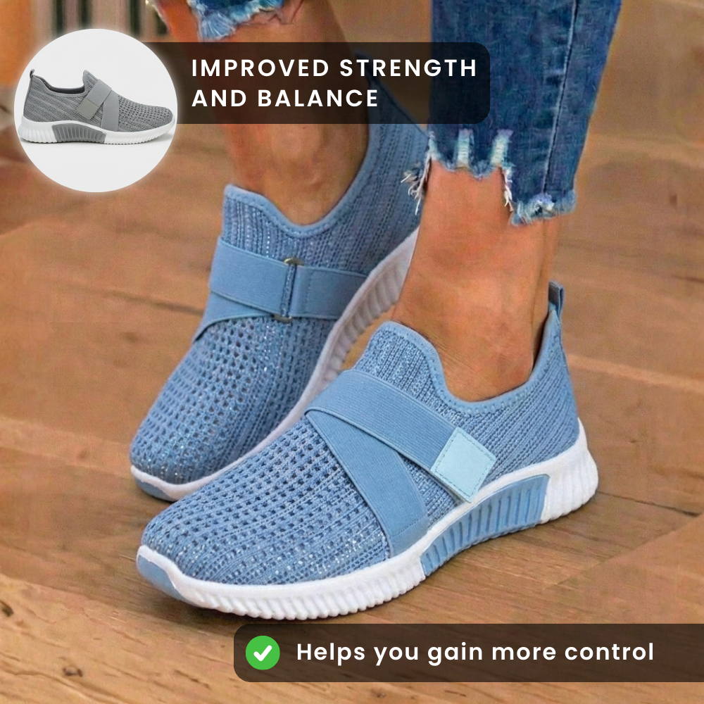 Orthopädische Strick-Slip-On-Sneaker - mit Strass besetzt und verstellbarer Riemen