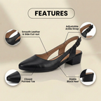 Orthopädische Leder-V-Ausschnitt-Blockabsatz-Pumps - Topstitch-Detail