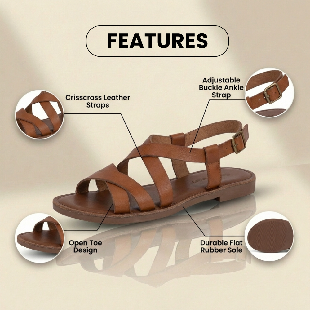 Orthopädische Leder-Gladiator-Sandalen - Kreuzriemen Knöchelschnalle