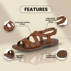 Orthopädische Leder-Gladiator-Sandalen - Kreuzriemen Knöchelschnalle