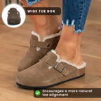 Orthopädische Wildleder-Sherpa-gefütterte Clogs - Schnallengurt-Verschluss