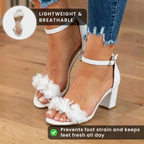 Orthopädische Blockabsatz-Sandalen - Blumen-Applikation & Knöchelriemen