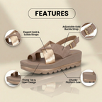 Orthopädische Plateau-Keilsandalen - Metallisch & Wildleder