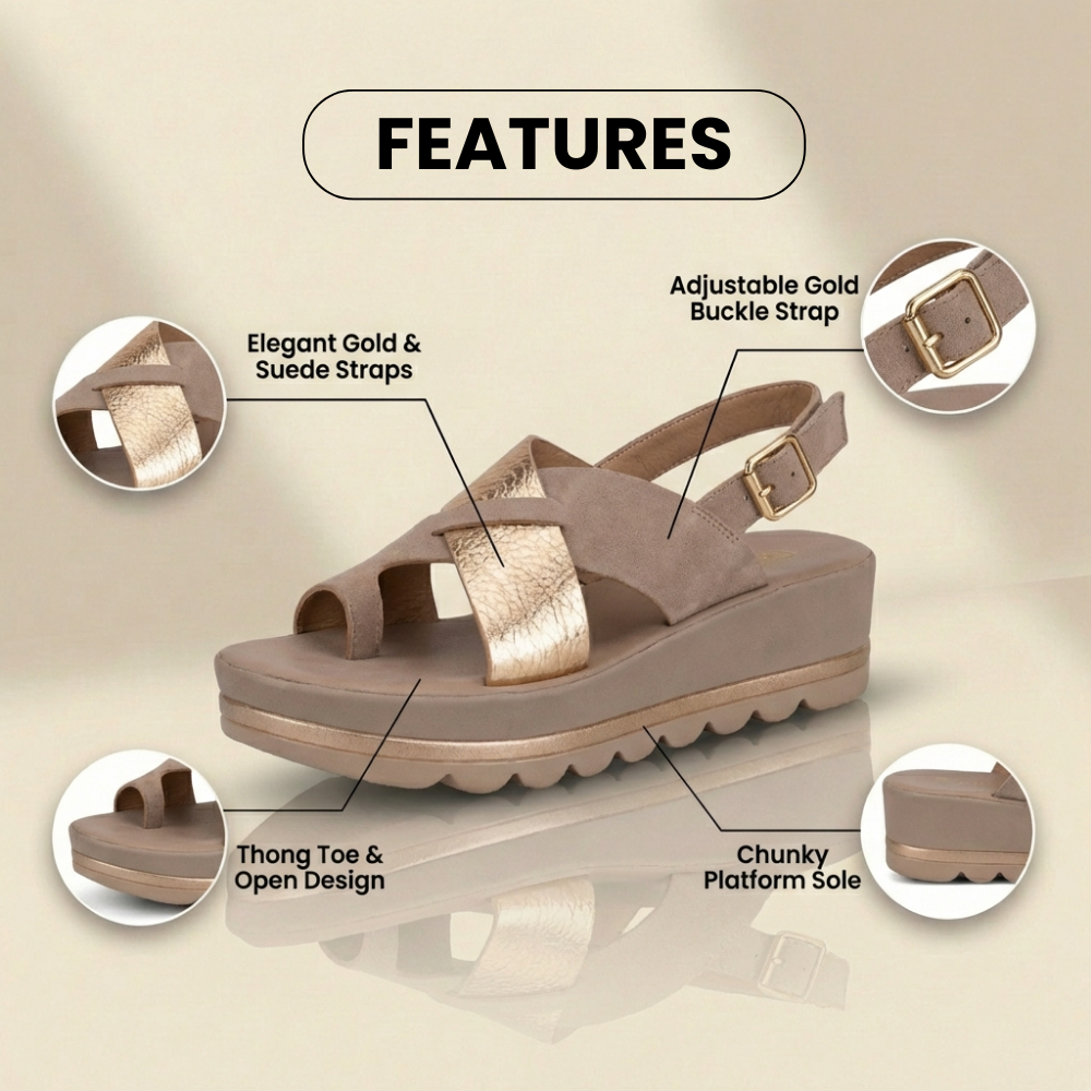 Orthopädische Plateau-Keilsandalen - Metallisch & Wildleder