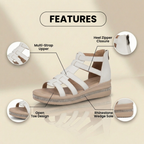 Orthopädische Leder-Gladiator-Plateausandalen - Kristall-Strass-Besatz