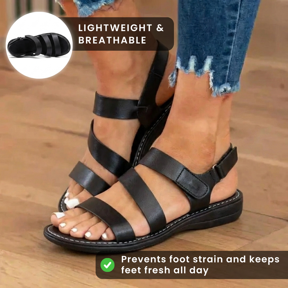 Orthopädische Leder-Multi-Riemen-Sandalen - Dreifacher Schnallenverschluss