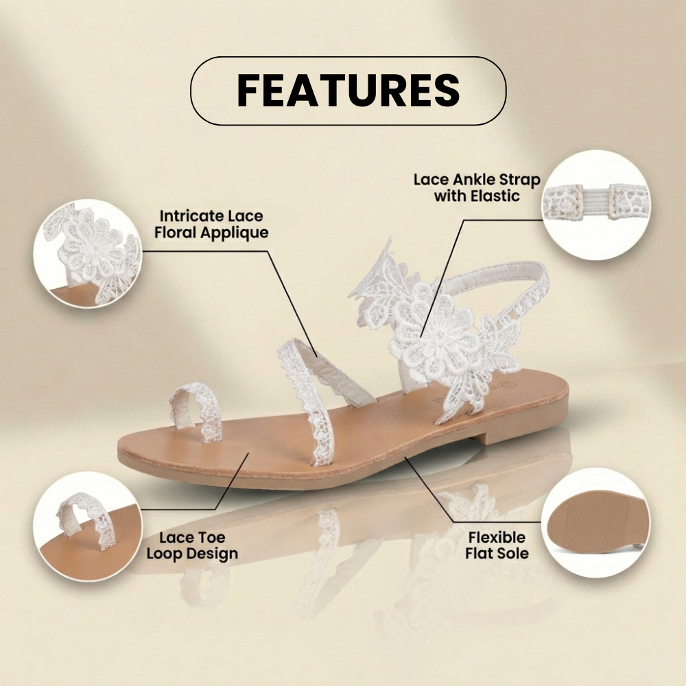 Orthopädische Leder-Zehen-Ring-Sandalen - Spitzen-Applikation Detail