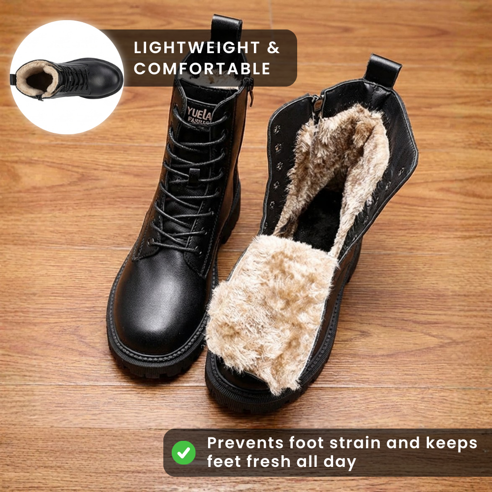 Orthopädische Leder-Kampfstiefel - Sherpa-gefütterte Schnürverschluss-Design