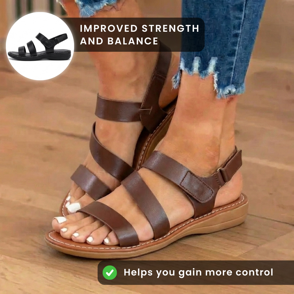 Orthopädische Leder-Multi-Riemen-Sandalen - Dreifacher Schnallenverschluss