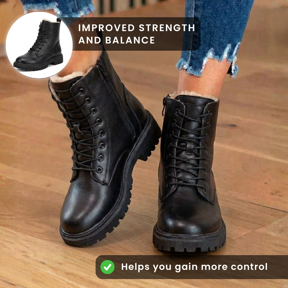 Orthopädische Leder-Kampfstiefel - Sherpa-gefütterte Schnürverschluss-Design