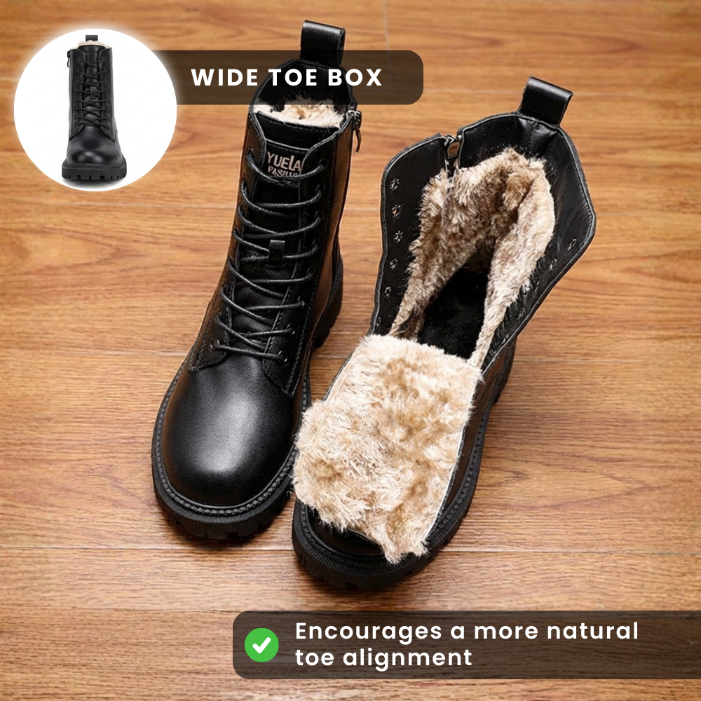 Orthopädische Leder-Kampfstiefel - Sherpa-gefütterte Schnürverschluss-Design
