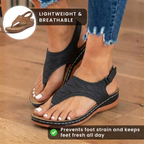 Orthopädische Leder-T-Riemen-Sandalen - Gestepptes Muster & Kontrastnaht