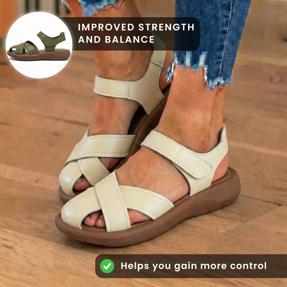 Orthopädische Leder-Komfort-Sandalen mit Kreuzriemen - Gepolsterte offene Zehe