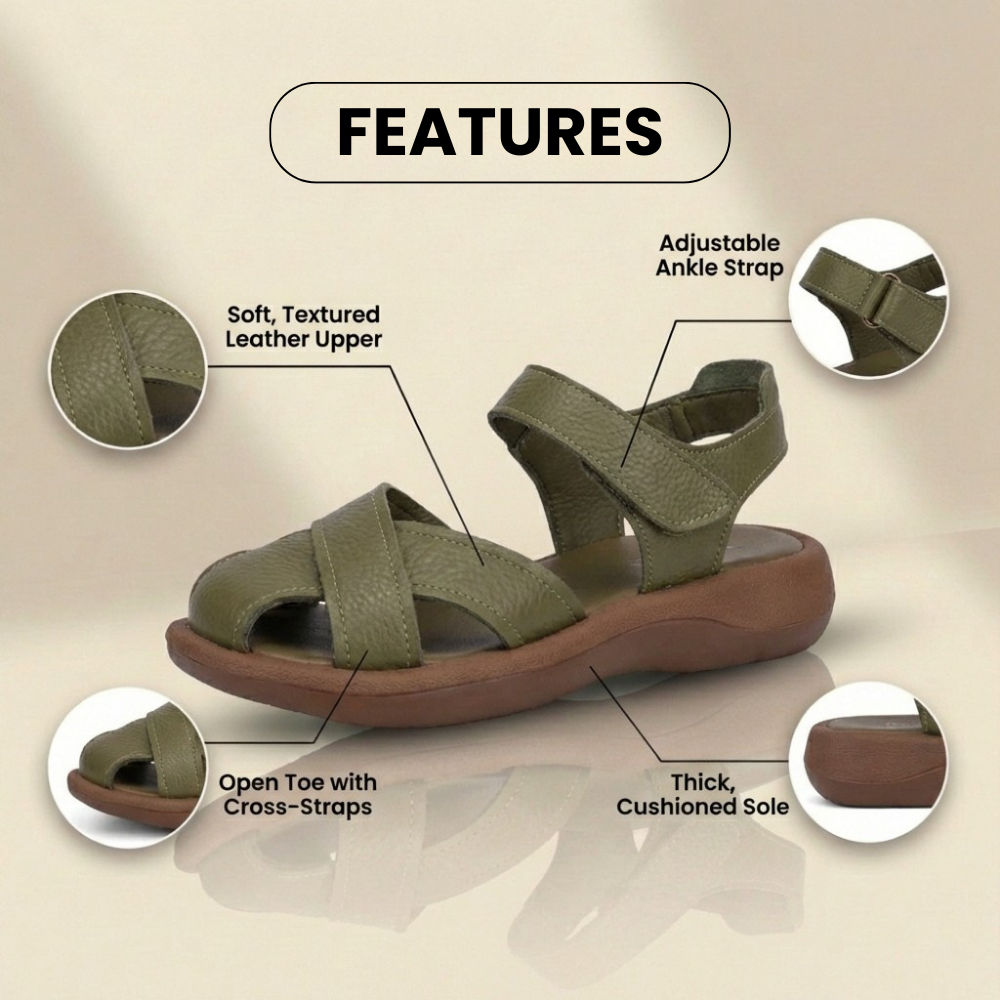 Orthopädische Leder-Komfort-Sandalen mit Kreuzriemen - Gepolsterte offene Zehe