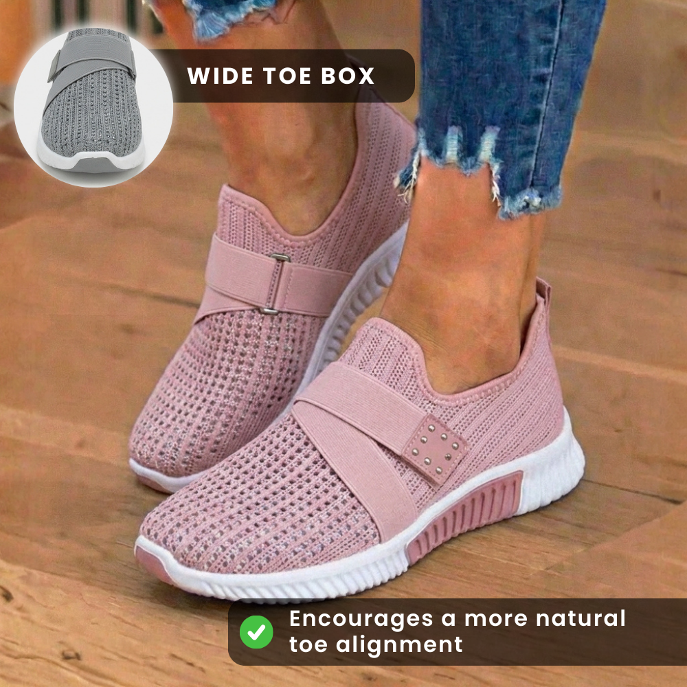 Orthopädische Strick-Slip-On-Sneaker - mit Strass besetzt und verstellbarer Riemen