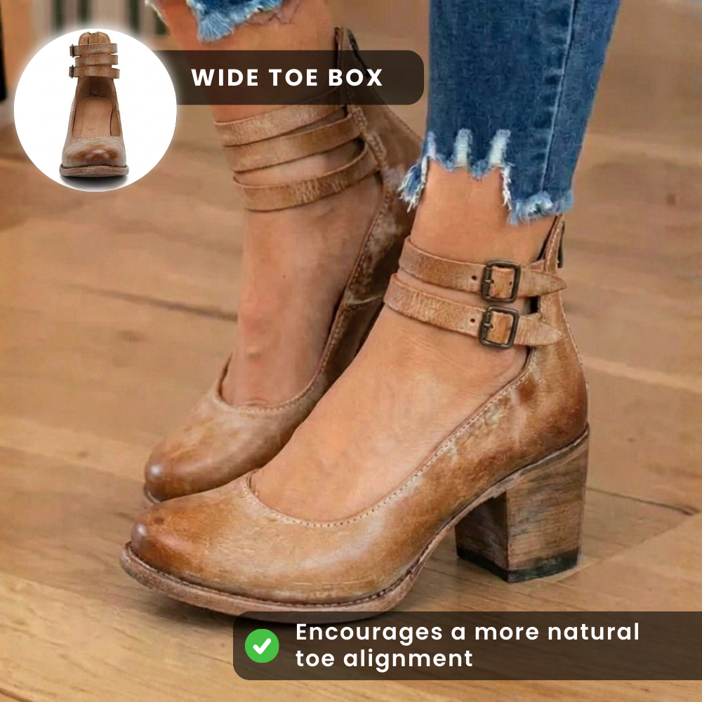Orthopädische Lederstiefel - Blockabsatz mit doppeltem Schnallenverschluss