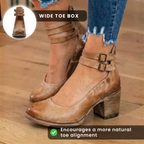 Orthopädische Lederstiefel - Blockabsatz mit doppeltem Schnallenverschluss