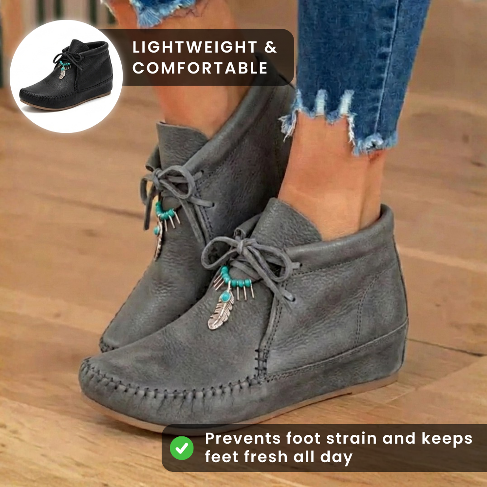 Orthopädische Leder-Mokassin-Stiefel - Feder-Charm Schnürer