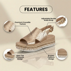 Orthopädische metallische Croc-Platform-Sandalen - Espadrille-Keil & verzierter Saum