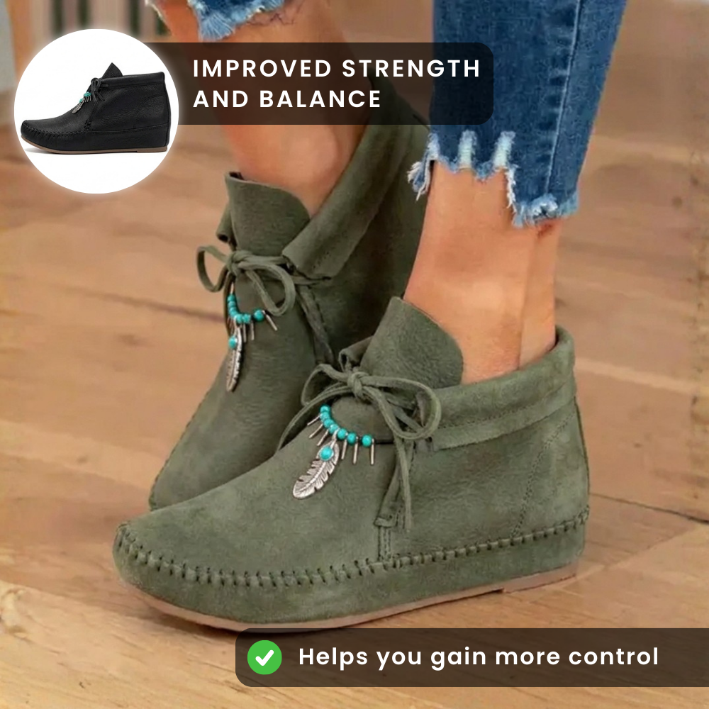 Orthopädische Leder-Mokassin-Stiefel - Feder-Charm Schnürer