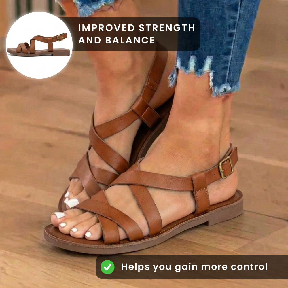 Orthopädische Leder-Gladiator-Sandalen - Kreuzriemen Knöchelschnalle